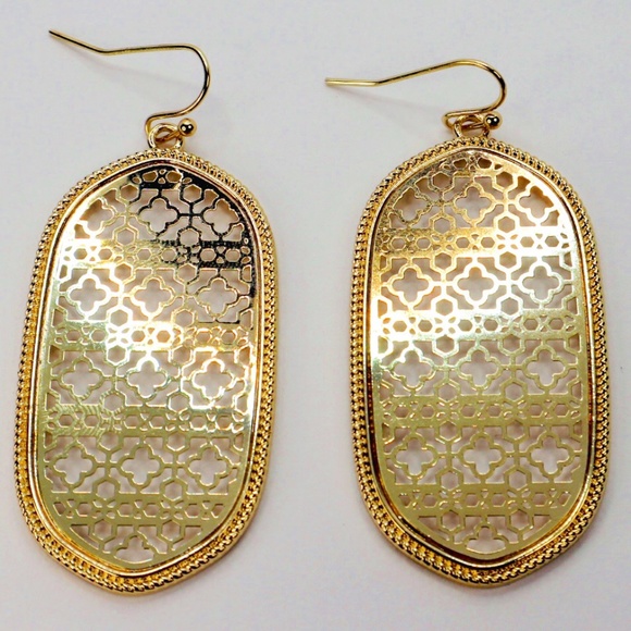 Gold Filigree Earrings | Black Filigree Statement - Picture 1 of 2